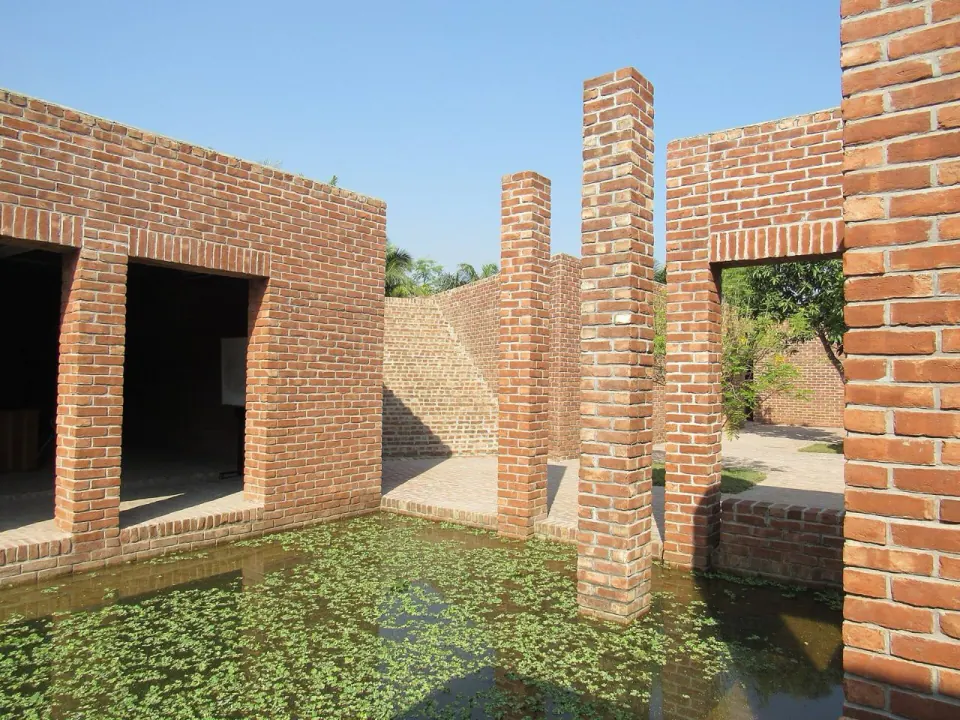 Brick walls and a water court at the Friendship Centre in Gaibandha
