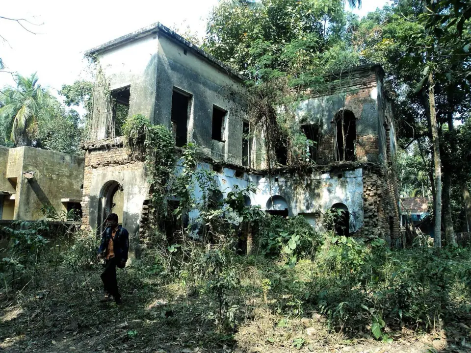 Overgrown ruin of the old brick house where painter S M Sultan lived in Narail